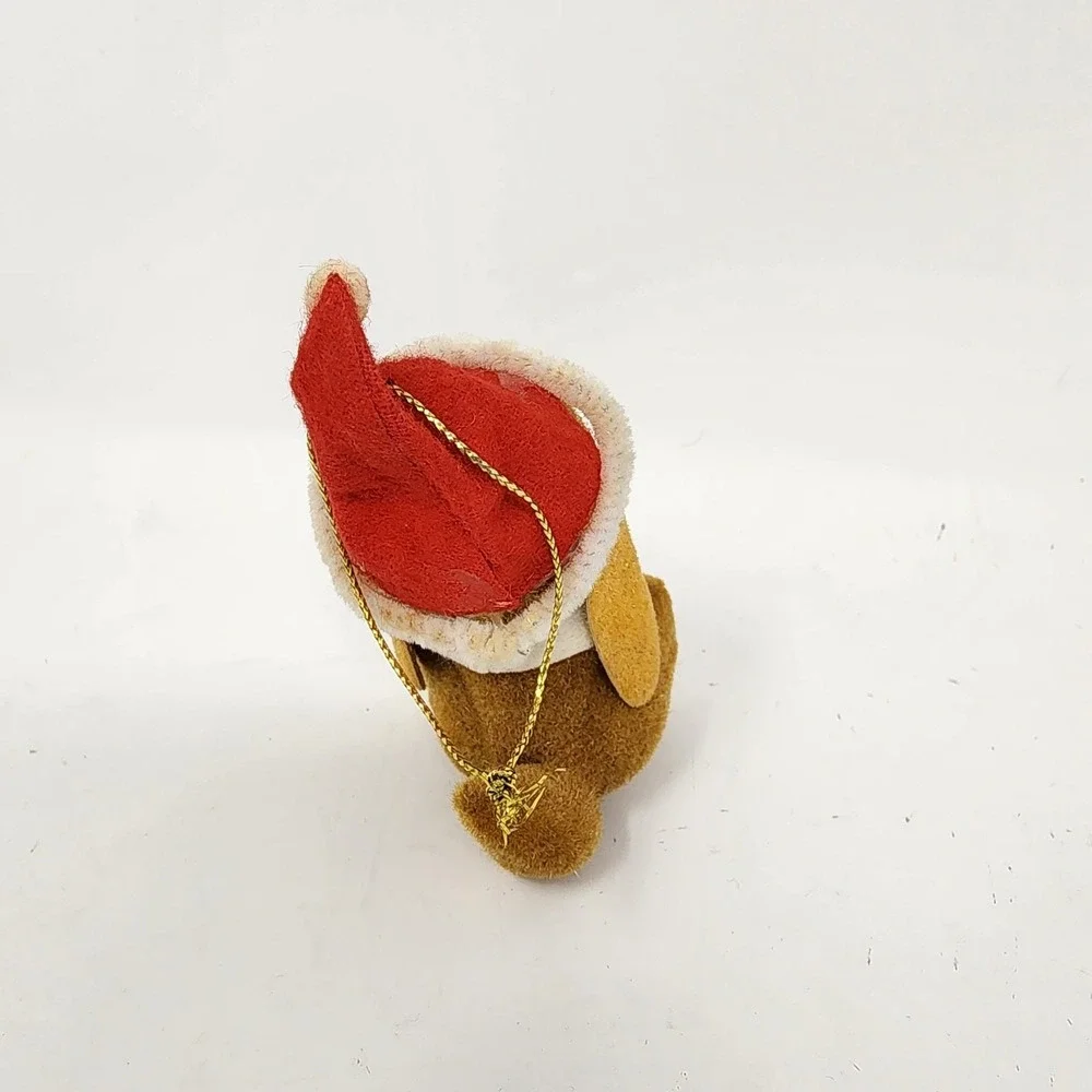 Critter Sitter Vintage 80s‎ Santa Hound Dog Puppy Flocked Christmas Ornament